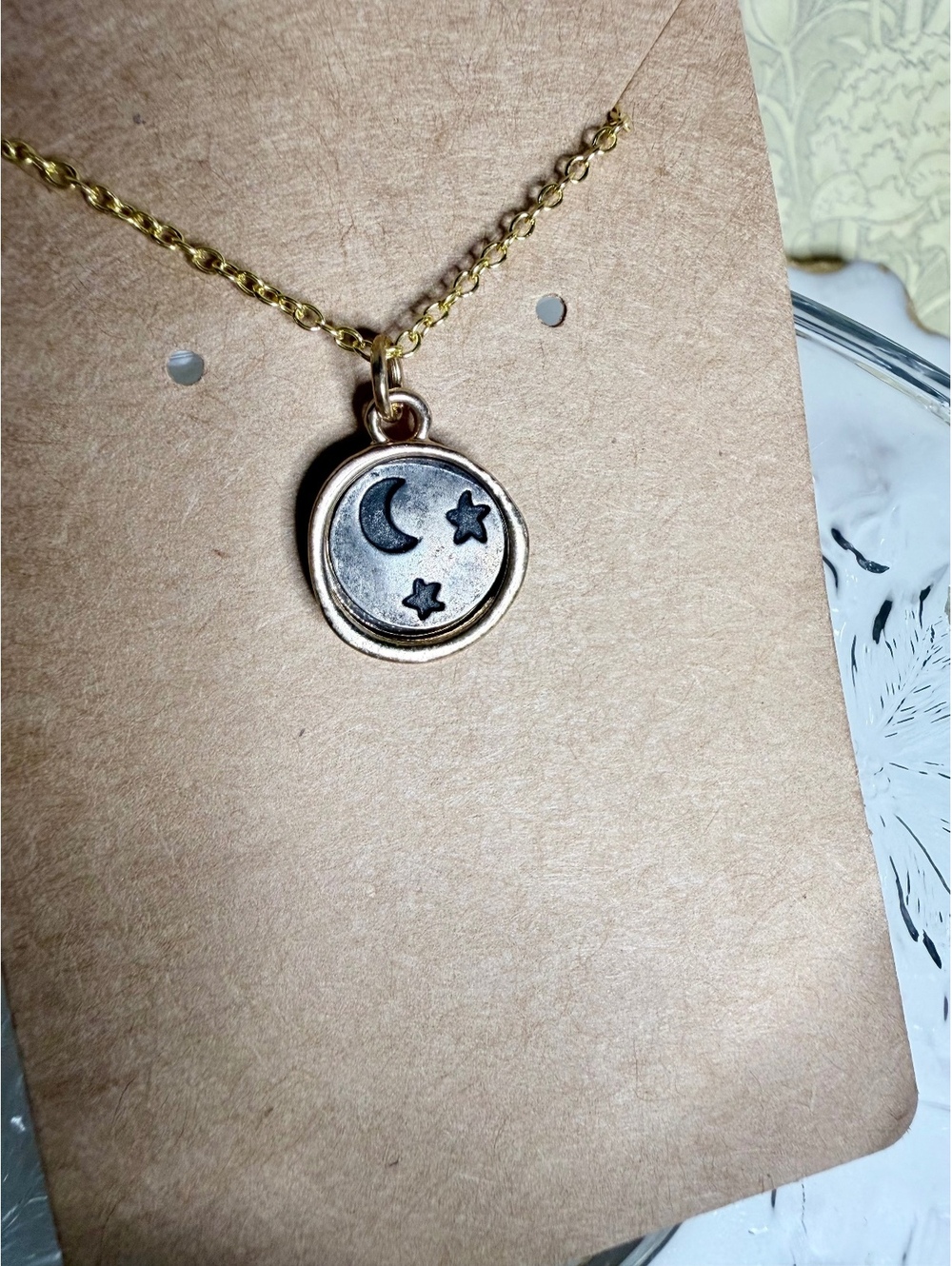 Moon and Stars Pendant Necklace in Gold and Silver Tone